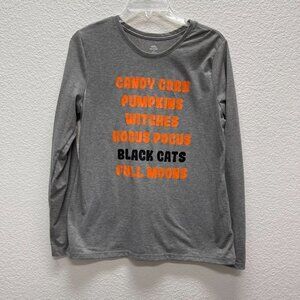 Girls M 8 10 Celebrate Halloween T-Shirt Long Sleeves Top Candy Corn Pumpkins Wi